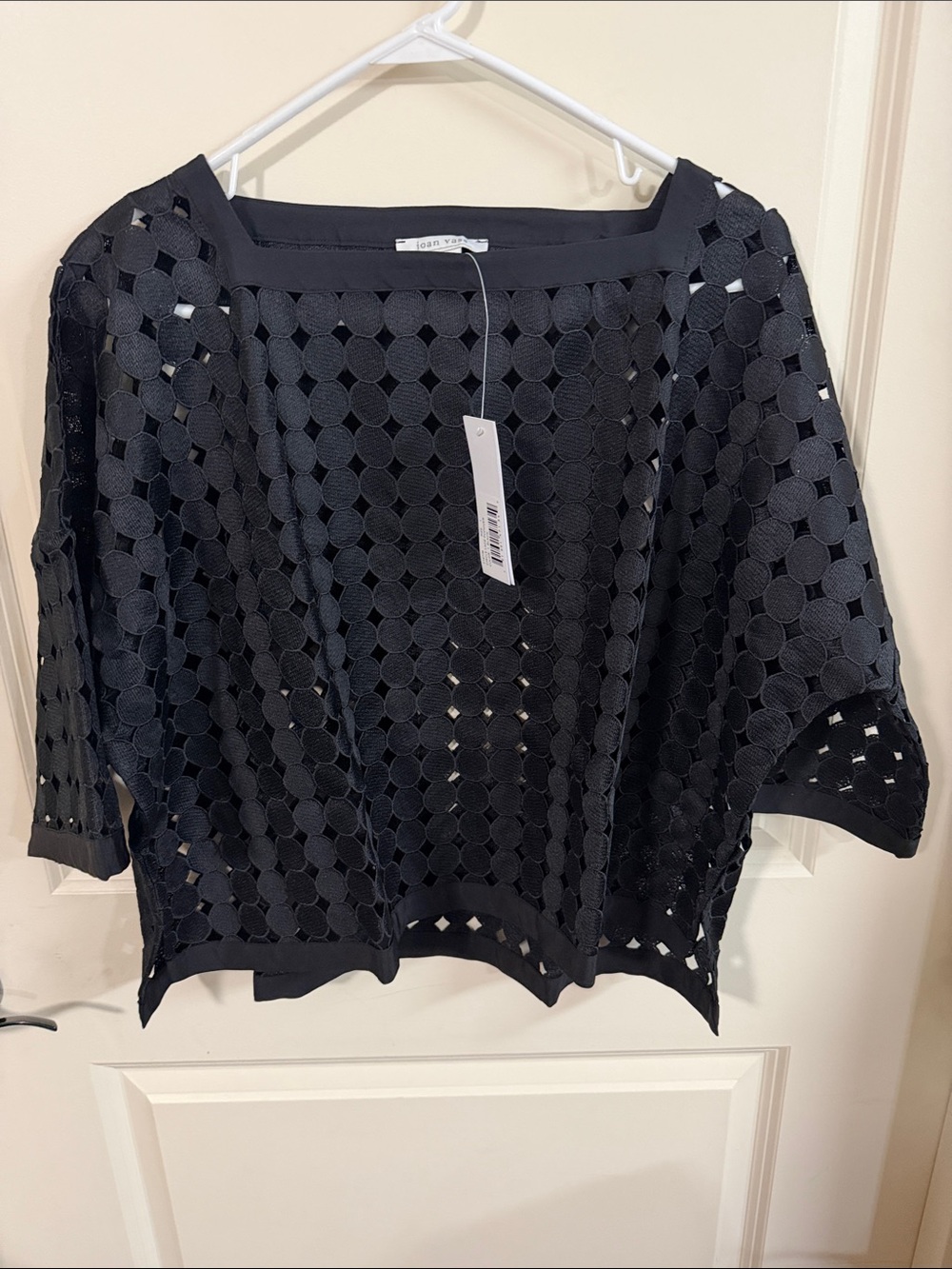 Joan Vass Black Geometric Openwork Knit Tunic